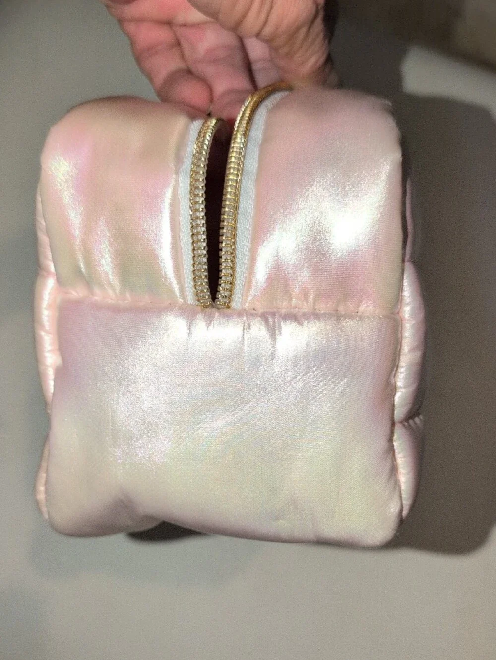 Pink Iridescent Quilted Cosmetic Pouch